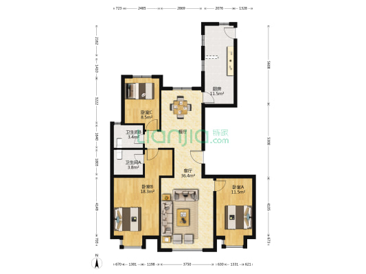 泷悦•长安剑桥园 3室1厅2卫 127平方