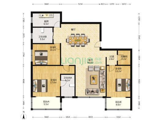 年平花苑 3室1厅2卫 176平方