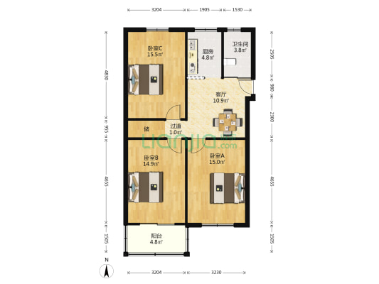 大桥小区 3室1厅1卫 89平方