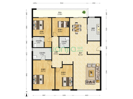 世茂天胤二期 4室1厅3卫 217平方