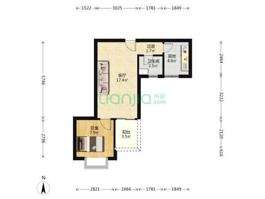 南坪辅仁路江南丽景一室一厅带装修出售-户型图