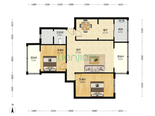 群星路1号 2室2厅1卫 81平方