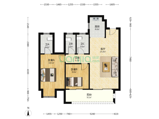 中京·未来境 2室1厅3卫 99平方