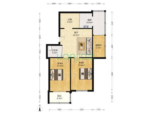 农行宿舍 2室1厅1卫 101平方