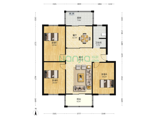 特殊学校家属院(顺昌路) 3室2厅1卫 122平方