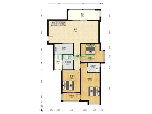 金威名轩 3室1厅2卫 136平方