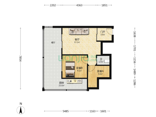 一心桥横街22号 2室1厅1卫 50平方