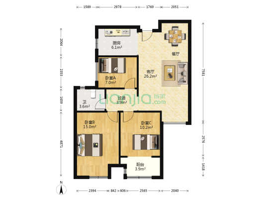 裕隆雅居 3室1厅1卫 104平方