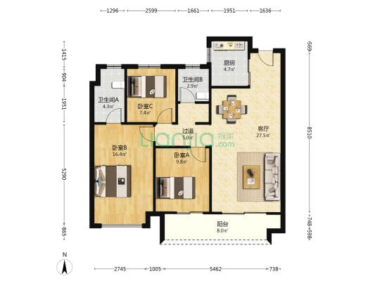 玖樟台 3室1厅2卫 106平方
