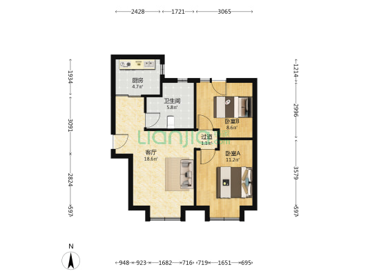 凯昇望宁里 2室1厅1卫 71平方