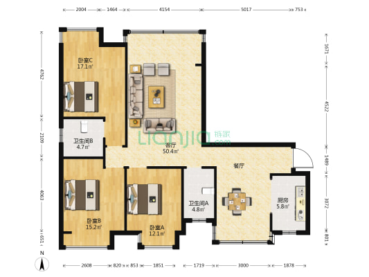 上品东澜岸 3室1厅2卫 136平方