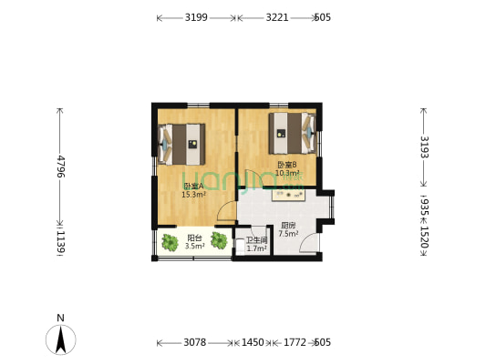 太平北路 2室0厅1卫 52平方