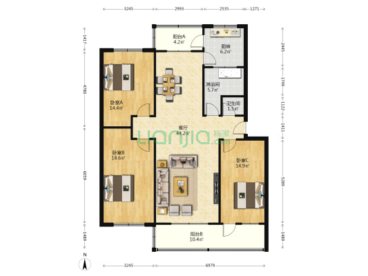 索河路234号 3室1厅2卫 142平方