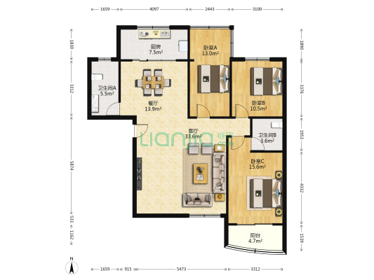 国际馨居 3室2厅2卫 152平方