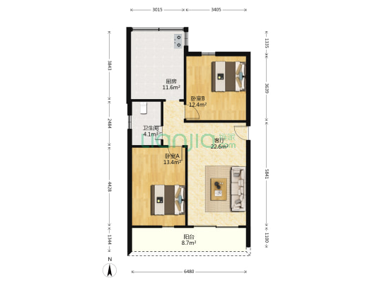 环城路六巷 2室1厅1卫 80平方