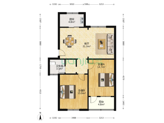 江陵小区 2室1厅1卫 88平方