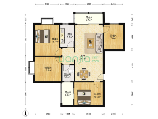 华建小区 3室1厅1卫 103平方