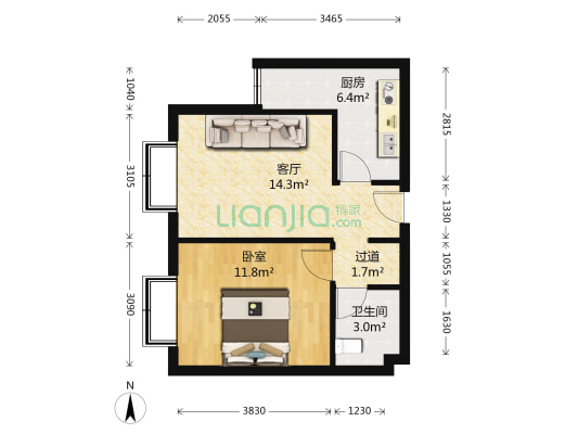 艺彩蓝湾 1室1厅1卫 58平方