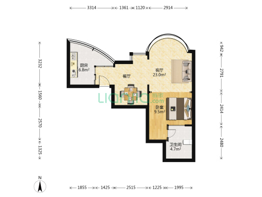 世纪晶华 1室1厅1卫 60平方