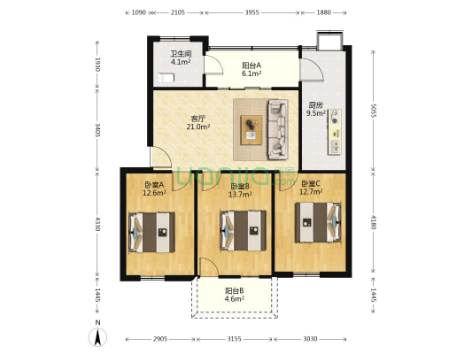 市经信委县街生活区 3室1厅1卫 101平方