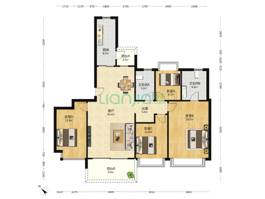恒大美丽沙1301地块 4室1厅2卫 180平方