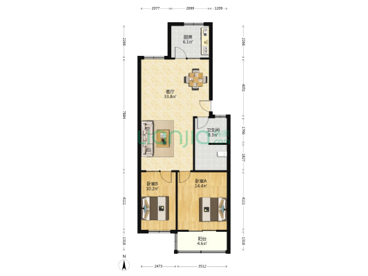 广播局家属楼小区 2室1厅1卫 96平方