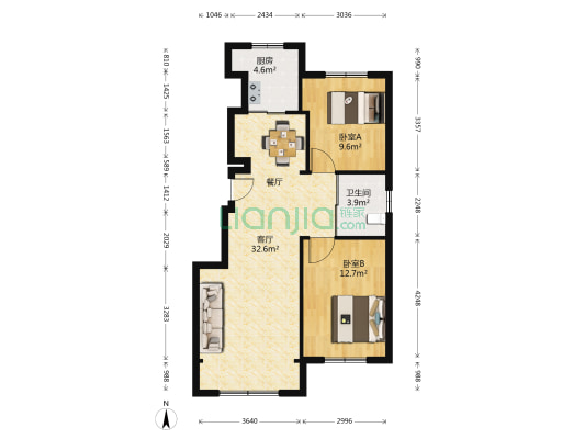 塞纳阳光C区 2室1厅1卫 86平方