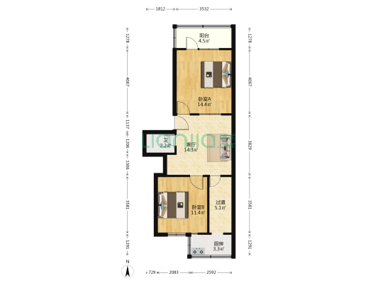 邮局宿舍 2室1厅1卫 65平方