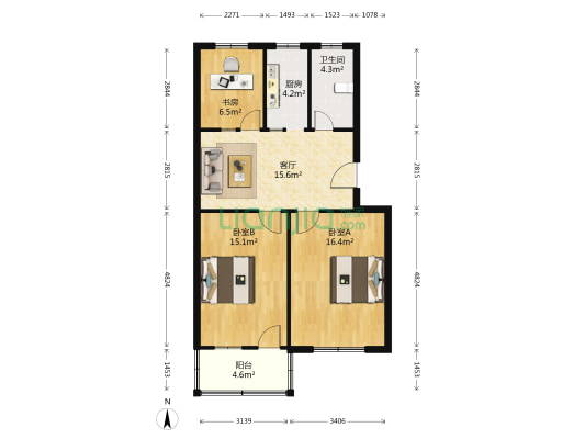 通用厂宿舍 3室1厅1卫 80平方