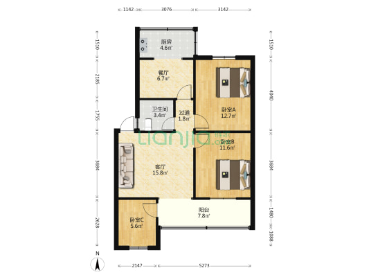 亘苑 3室2厅1卫 80平方