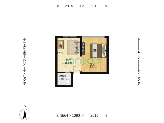 钻石公寓 1室1厅1卫 29平方