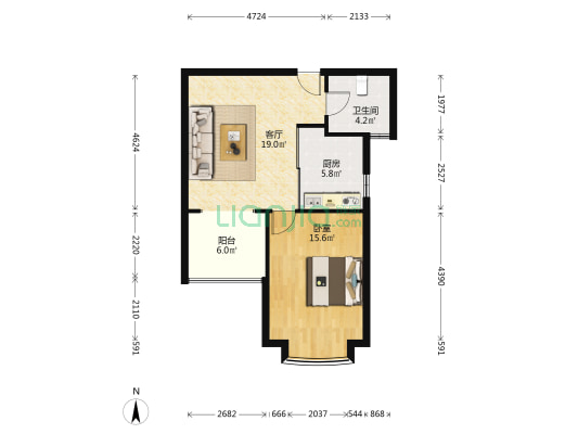 思南新苑 1室1厅1卫 65平方