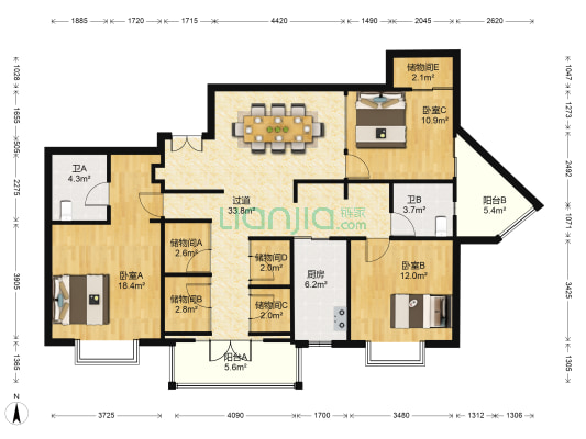 新兴翰园 3室0厅2卫 156平方