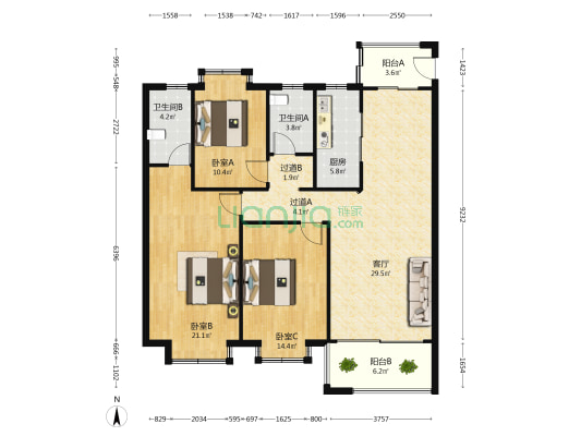 阳光城大发西江悦 3室1厅2卫 129平方