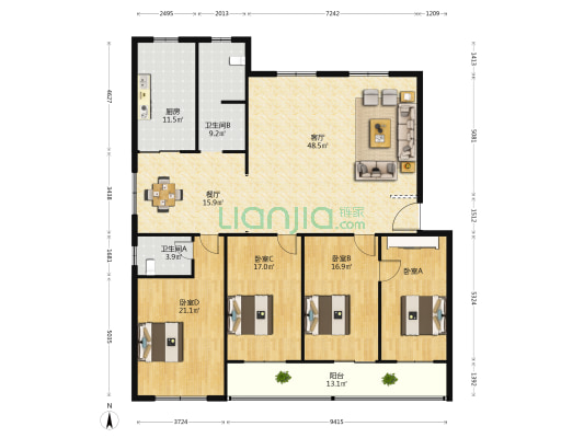 金桂苑北区 4室2厅2卫 199平方