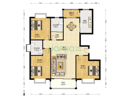 融盛豪庭 3室1厅2卫 160平方