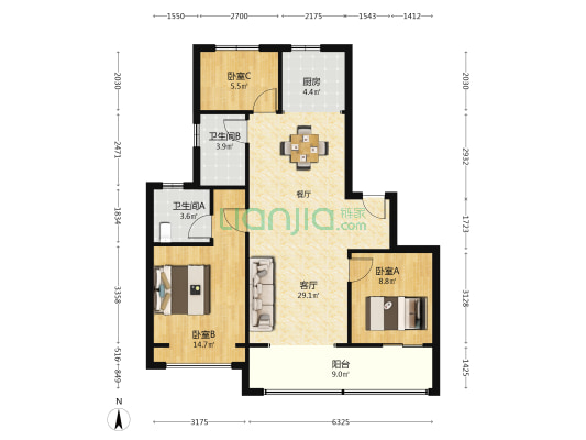 雍润府 3室1厅2卫 119平方
