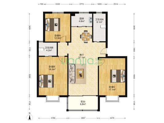 华夏青城怡景苑 3室1厅2卫 118平方
