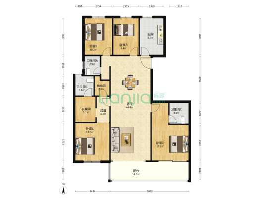 高峰璟麟府 4室1厅3卫 183平方
