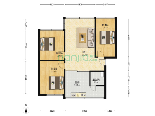三医宿舍 3室1厅1卫 91平方