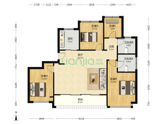 金成汀云上府 4室1厅2卫 130平方