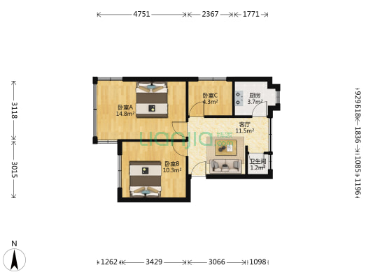 净瓶路8号 3室1厅1卫 55平方