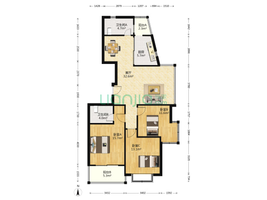 黄兴雅苑 3室1厅2卫 116平方