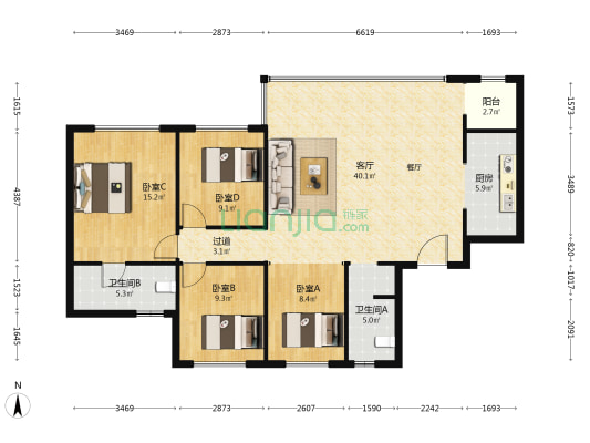 新希望锦粼湖院 4室1厅2卫 140平方
