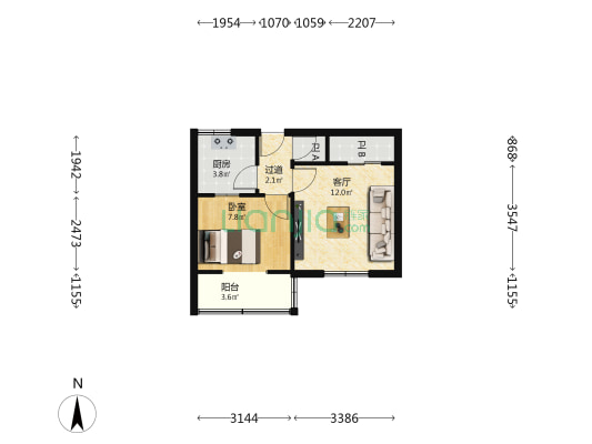 兰铁憩园小区 1室1厅2卫 33平方