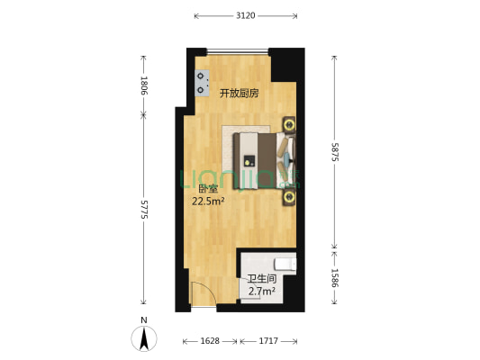 上林紫郡二期 1室0厅1卫 40平方