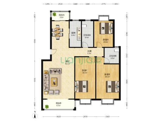 皇骐御景 3室1厅2卫 144平方