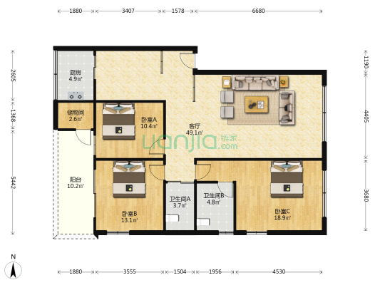 财税小区 3室1厅2卫 122平方
