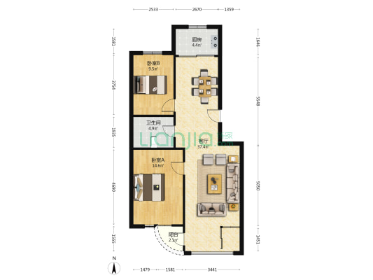 百合花园 2室1厅1卫 92平方