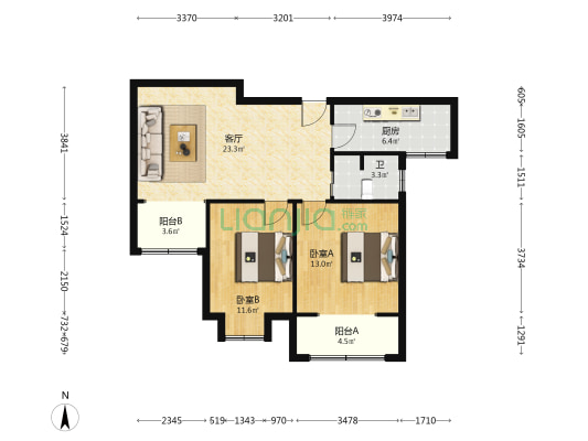 洪井小区 2室1厅1卫 93平方
